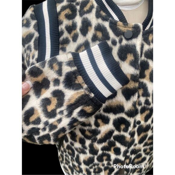 Parker Leopard Print Vera Bomber Jacket, Size M. Snap Front.  Varsity - Picture 6 of 9